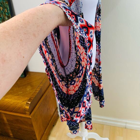 PaoLino Size L Geometric Print Kimono Cardigan Open Front Cover Up Boho - Picture 5 of 9